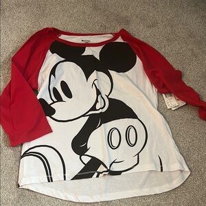 Disney Mickey Mouse Red and White Long Sleeve Tee NWT